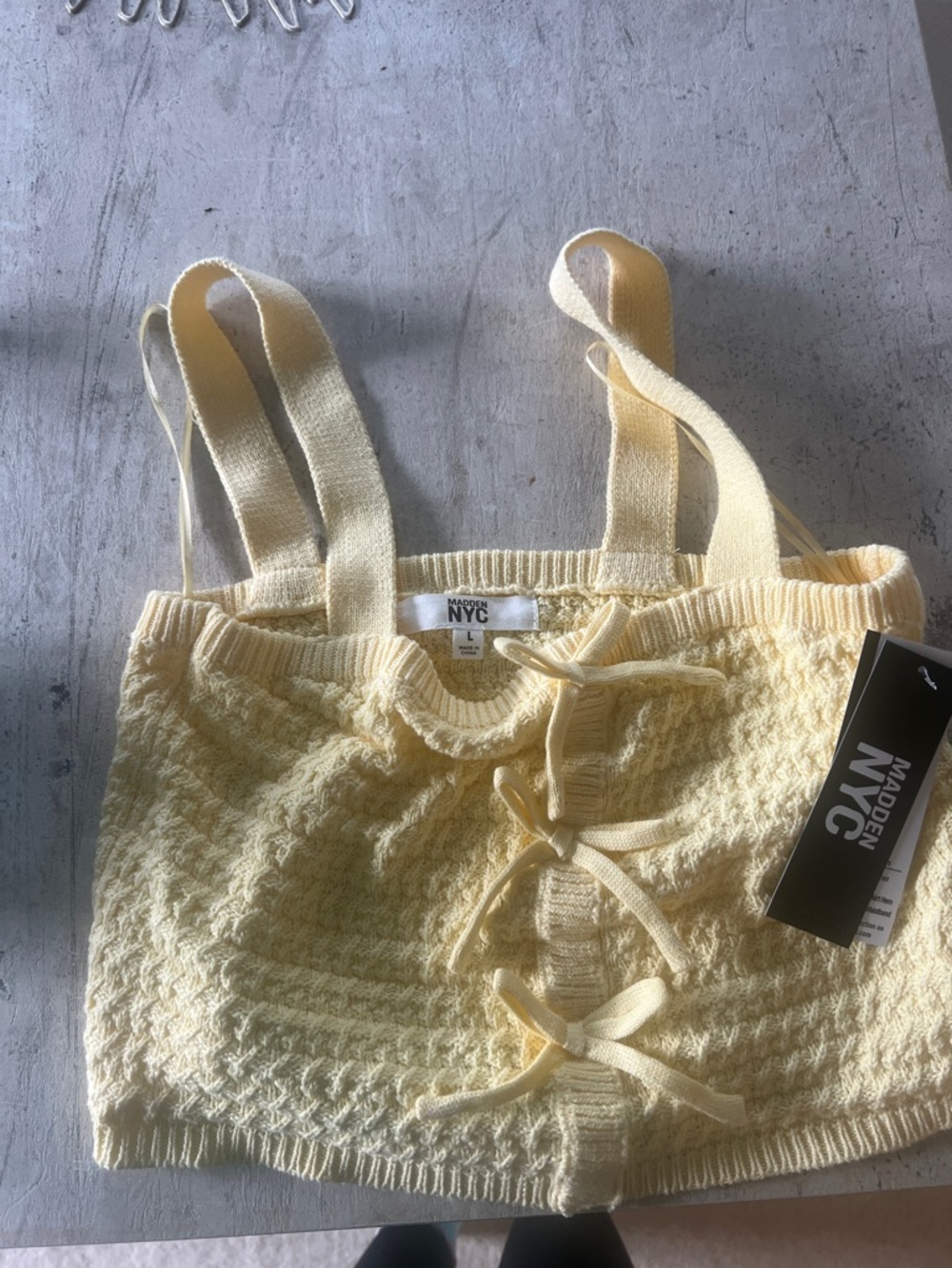 Knit Drawstring Pencil Skirt in Pale Yellow - Picture 7 of 7